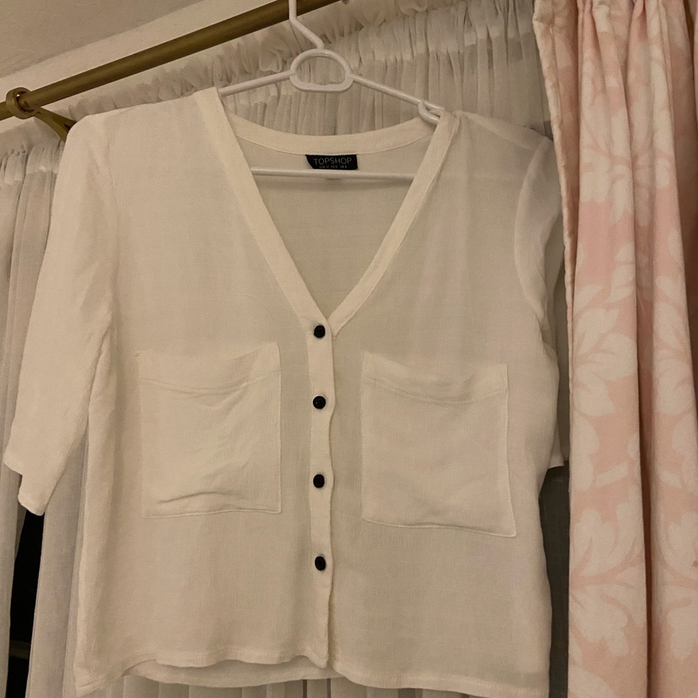Top Shop white button up cropped blouse size 0